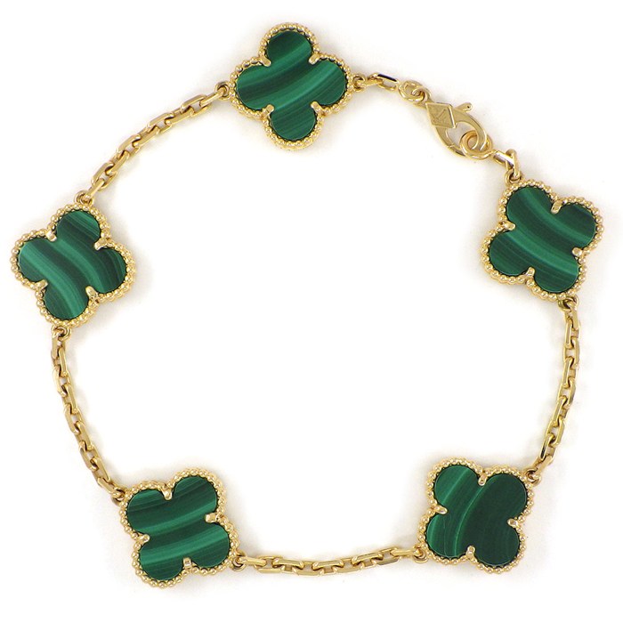 Rakuten - 【30日限定★ポイント3倍】 ヴァンクリーフ＆アーペル Van Cleef & Arpels ブレスレット ヴィンテージアルハンブラ 5モチーフ VCARL80900 マラカイト K18YG 【中古】