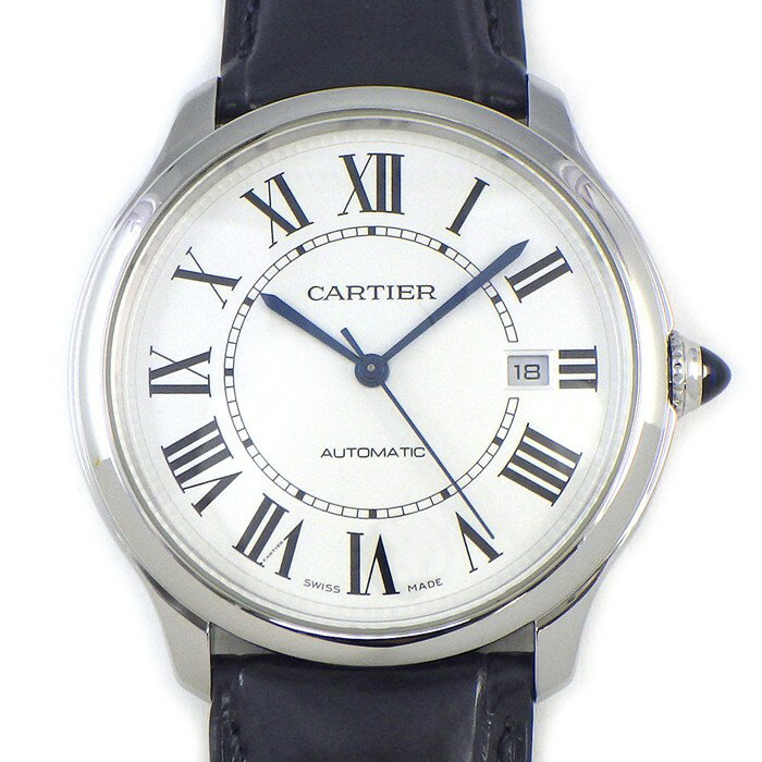 ORIENT - カルティエ Cartier 腕時計 ロンド マスト WSRN0032 シルバー文字盤 ローマンインデックス デイト 裏スケ ブラック アリゲーターレザーベルト SS 自動巻き 【中古】