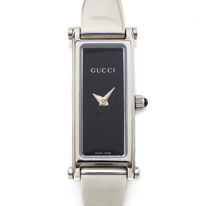 【5日限定★対象品3％OFF＆全品P3倍】 グッチ GUCCI 腕時計 ブレスウォッチ 1500L レクタンギュラー ブラック文字盤 ホースビット クラスプ SS クオーツアナログ 【箱・保付き】 【中古】