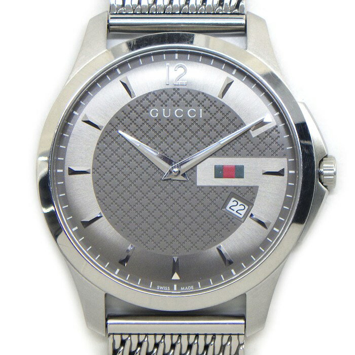 【3％OFFクーポン★7周年記念セール】 グッチ GUCCI 腕時計 Gタイムレス 126.3/YA126315 ディアマンテ グレー文字盤 メッシュベルト デイト SS クオーツアナログ 【中古】