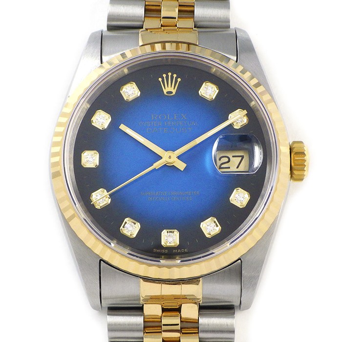 【3％OFFクーポン★7周年記念セール】 ロレックス Rolex 腕時計 デイトジャスト 16233G W番 1994-1995年製 10ポイント ダイヤインデックス ブルー グラデーション文字盤 デイト K18YG SS 自動巻き 【中古】