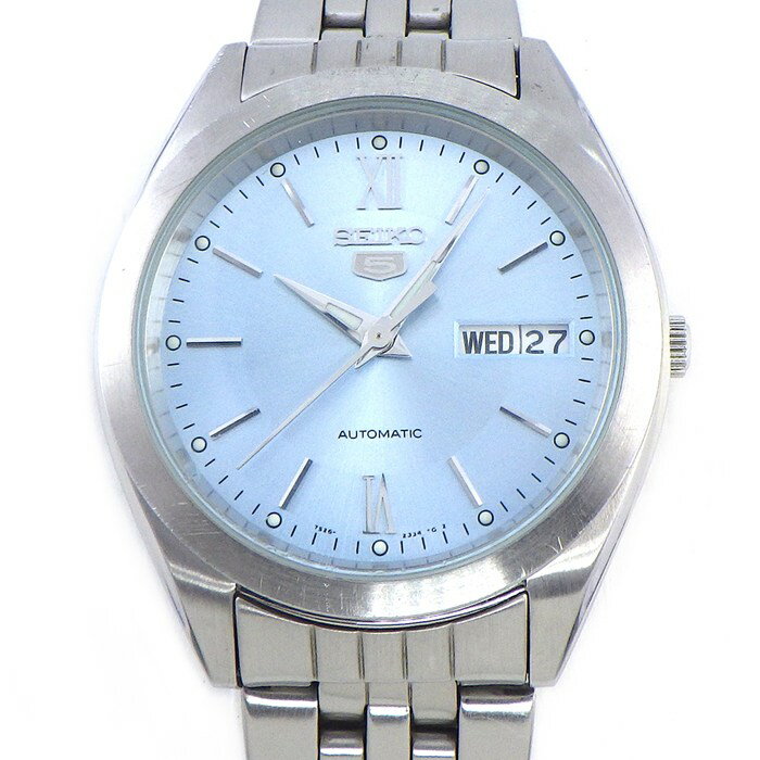 【3％OFFクーポン★7周年記念セール】 セイコー SEIKO 腕時計 セイコー5 SNXA05K/7S26-0420 裏スケ デイデイト 夜光インデックス 夜光針 サンレイ アイスブルー文字盤 SS 自動巻き 【中古】