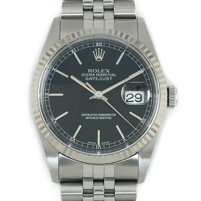 【3％OFFクーポン★7周年記念セール】 ロレックス Rolex 腕時計 デイトジャスト 16234 P番 2000年 ブラック文字盤 デイト K18WG SS 自動巻き 【中古】