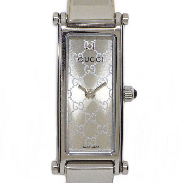 【3％OFFクーポン★7周年記念セール】 グッチ GUCCI 腕時計 バングルウォッチ 1500L 1ポイント ダイヤインデックス GG柄 シルバー文字盤 SS クオーツアナログ 【中古】