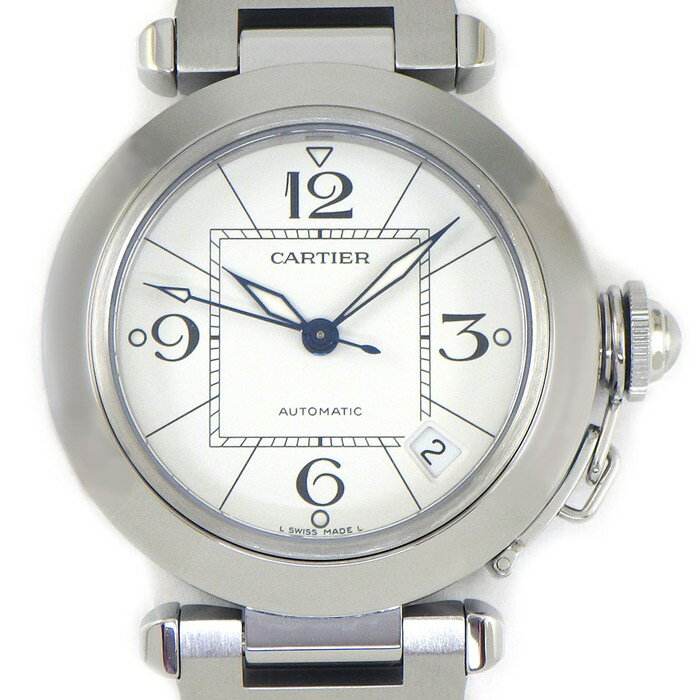 【3％OFFクーポン★7周年記念セール】 カルティエ Cartier 腕時計 パシャC W31074M7 ホワイト文字盤 デイト 夜光インデックス 夜光針 SS 自動巻き 【箱・保付き】 【中古】