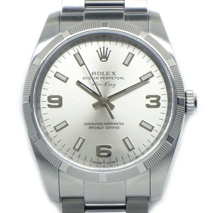 【3％OFFクーポン★7周年記念セール】 ロレックス Rolex 腕時計 エアキング 114210 Z番 2006年製 ルーレット刻印 サンレイ シルバー文字盤 夜光インデックス 夜光針 SS 自動巻き 【中古】