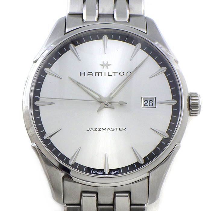 【3％OFFクーポン★7周年記念セール】 ハミルトン Hamilton 腕時計 ジャズマスター ジェント H324510/H32451151 デイト サンレイ シルバー文字盤 SS クオーツアナログ 【箱・保付き】 【中古】