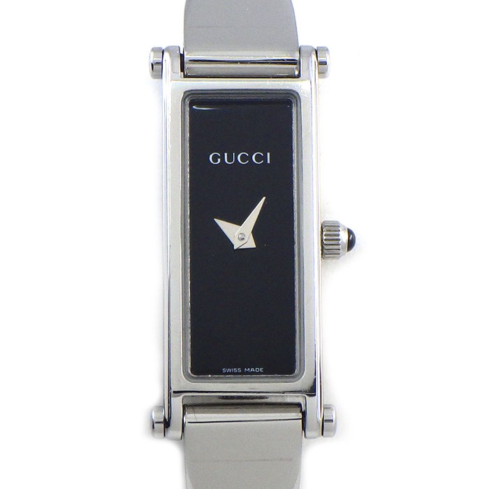 【3％OFFクーポン★7周年記念セール】 グッチ GUCCI 腕時計 バングルウォッチ 1500L レクタンギュラー ブラック文字盤 ホースビット クラスプ SS クオーツアナログ 【中古】