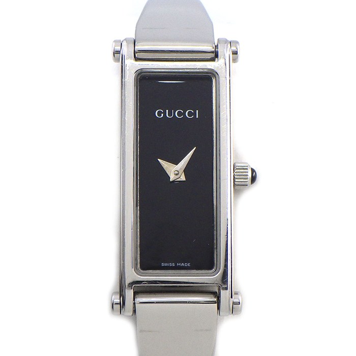 【3％OFFクーポン★7周年記念セール】 グッチ GUCCI 腕時計 バングルウォッチ 1500L レクタンギュラー ブラック文字盤 ホースビット クラスプ SS クオーツアナログ 【中古】