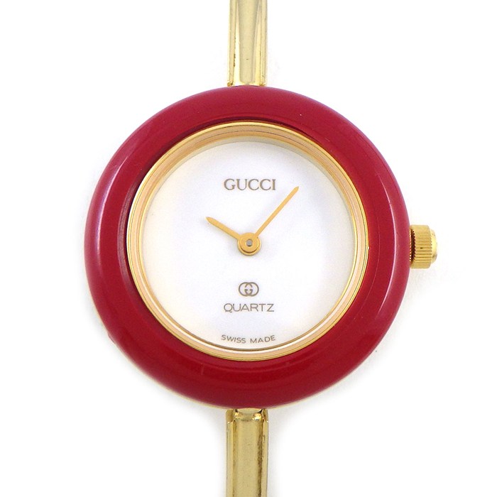 【3％OFFクーポン★7周年記念セール】 グッチ GUCCI 腕時計 チェンジベゼル 1100-L マルチカラーベゼル 全11色 ホワイト文字盤 GP クオーツアナログ 【中古】