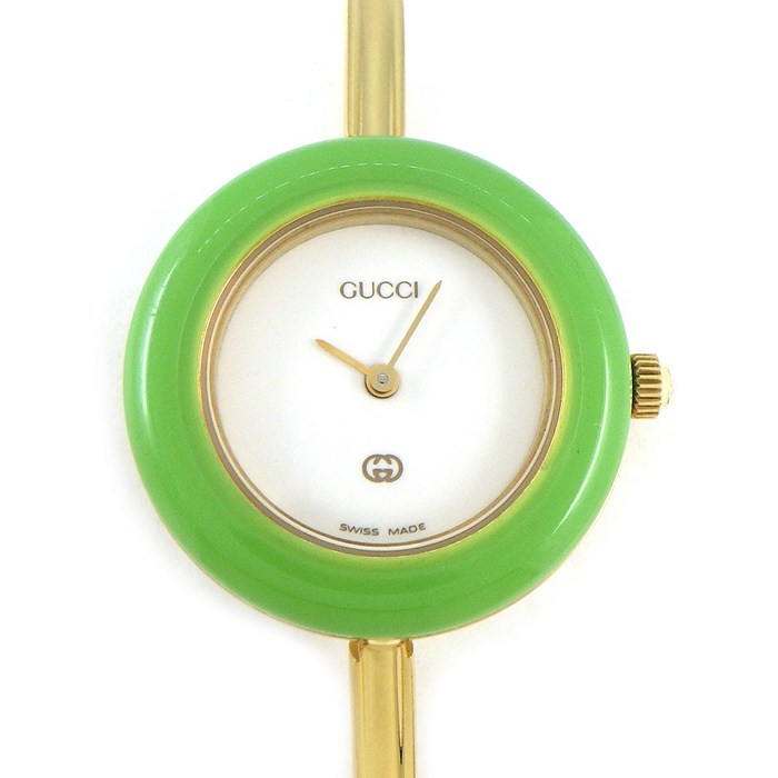 【3％OFFクーポン★7周年記念セール】 グッチ GUCCI 腕時計 チェンジベゼル 1100-L マルチカラーベゼル 全12色 ホワイト文字盤 GP クオーツアナログ 【中古】