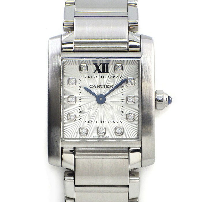 【3％OFFクーポン★7周年記念セール】 カルティエ Cartier 腕時計 タンク フランセーズ SM WE110006 11ポイント ダイヤインデックス スクエア ギョーシェ シルバー文字盤 SS クオーツアナログ 【中古】