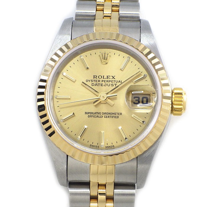 【3％OFFクーポン★7周年記念セール】 ロレックス Rolex 腕時計 デイトジャスト 79173 K番号 2001年 シャンパンカラー文字盤 デイト K18YG SS 自動巻き 【箱・保付き】 【中古】