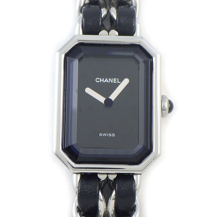 シャネル CHANEL 腕時計 プルミエール M H7022 オクタゴナル ブラック文字盤 チェーンブレス レザーベルト SS クオーツアナログ 