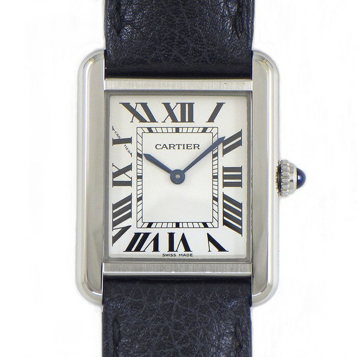 【3％OFFクーポン★7周年記念セール】 カルティエ Cartier 腕時計 タンク ソロ SM WSTA0030 レクタンギュラー ホワイト文字盤 ローマンインデックス SS 革 クオーツアナログ 【箱・保付き】 【中古】