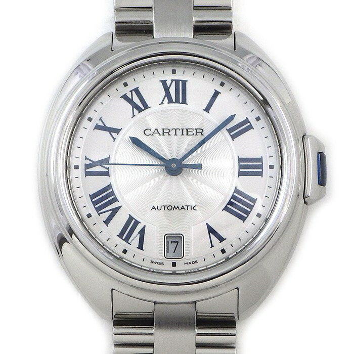 カルティエ Cartier 腕時計 クレ WSCL0006 シルバーギョーシェ文字盤 ローマンインデックス デイト 裏スケ SS 自動巻き 【箱・保付き】 【中古】