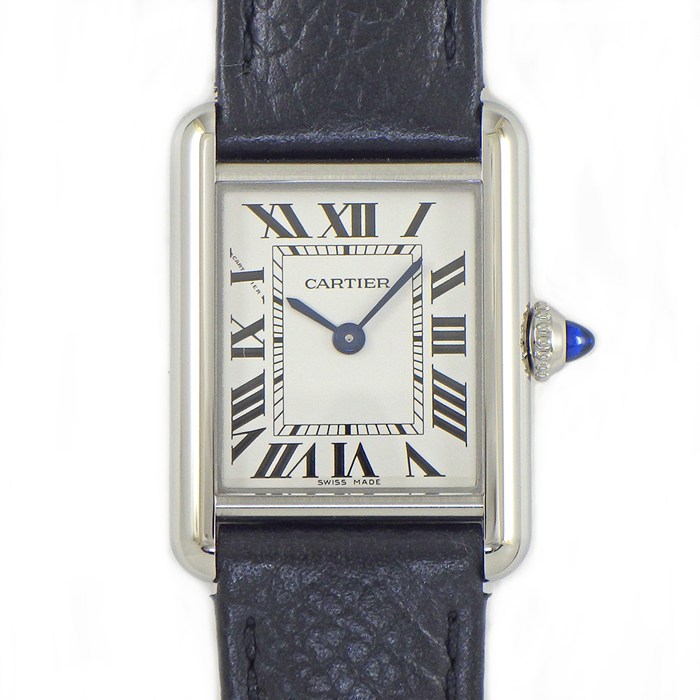 【終了間近！3％OFFクーポン★15日限定P3倍】 カルティエ Cartier 腕時計 タンク マスト SM WSTA0042 レクタンギュラー シルバー文字盤 ローマンインデックス SS ブラック 牛革ベルト クオーツアナログ 【箱・保付き】 【中古】