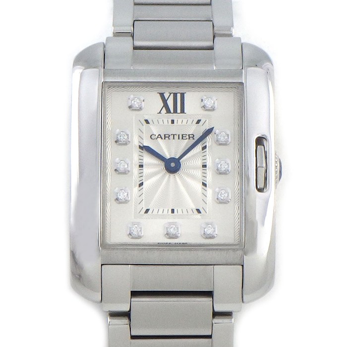 カルティエ Cartier 腕時計 タンク アングレーズ W4TA0003 11ポイント ダイヤインデックス レクタンギュラー シルバーギョーシェ文字盤 SS クオーツアナログ 【中古】