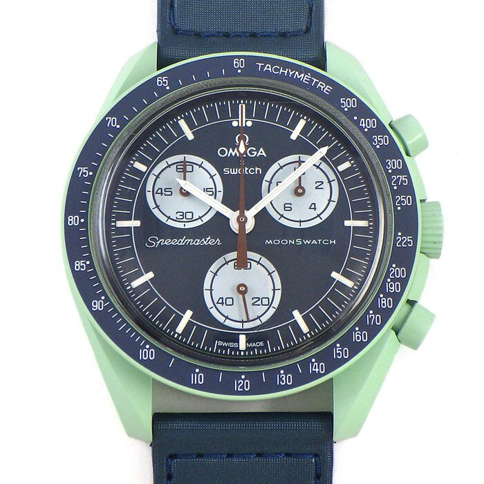 スウォッチ×オメガ Swatch×OMEGA 腕時計 ムーンスウォッチ ミッション オン アース S033G100 スピードマスター ネイビーブルー文字盤 ベルクロストラップ アースグリーン バイオセラミック クオーツアナログ  
