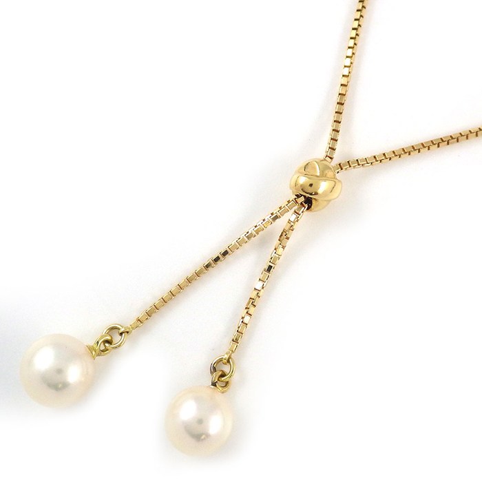 タサキ 田崎真珠 TASAKI ネックレス ドロップ スウィング 2ポイント パール 6.5mm珠 K18YG 