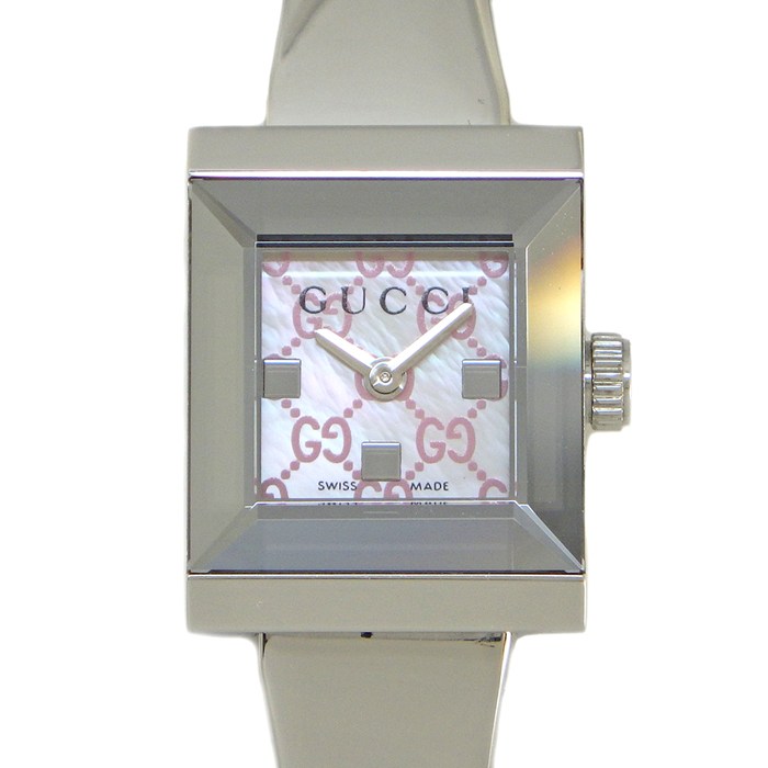 【5日限定★対象品3％OFF＆全品P3倍】 グッチ GUCCI 腕時計 Gフレーム YA128516/128.5 ホースビット スクエア GG柄 ピンクシェル文字盤 SS クオーツアナログ 【中古】