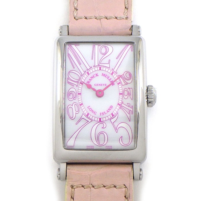 フランクミュラー FRANCK MULLER 腕時計 ロングアイランド 902QZJA 日本 500本限定 レクタンギュラー ホワイト文字盤 ピンク アリゲーターレザーベルト SS クオーツアナログ 【箱・保付き】 【中古】