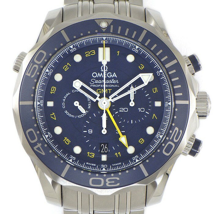 【5日限定★対象品3％OFF＆全品P3倍】 オメガ OMEGA 腕時計 シーマスター ダイバー 300M 212.30.44.52.03.001 コーアクシャル クロノメーター GMT クロノグラフ デイト スモールセコンド 回転ベゼル 夜光 SS ブルー文字盤 自動巻き 【箱・保付き】 【中古】