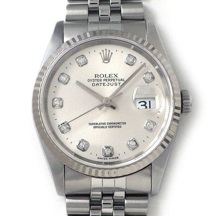 ロレックス Rolex 腕時計 デイトジャスト 16234G T番 1996年 10ポイント ダイヤインデックス シルバーサンレイ文字盤 デイト K18WG SS 自動巻き 【箱・保付き】 【中古】