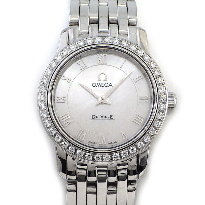 オメガ OMEGA 腕時計 デ・ヴィル 4575.71.00 ダイヤベゼル ホワイトシェル文字盤 ローマンインデックス SS クオーツアナログ 【中古】