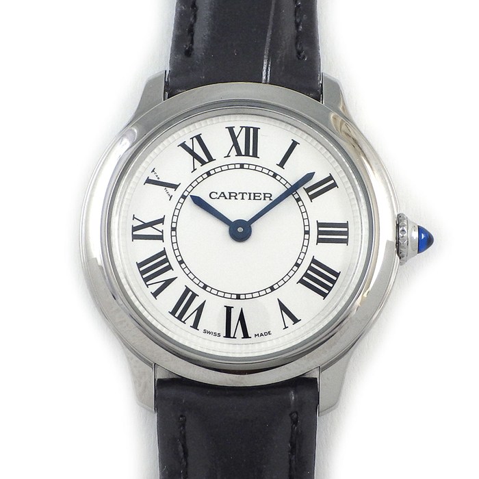 【5日限定★対象品3％OFF＆全品P3倍】 カルティエ Cartier 腕時計 ロンド マスト WSRN0030 シルバー文字盤 ローマンインデックス ブラック 牛革ベルト SS クオーツアナログ