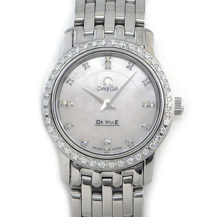 オメガ OMEGA 腕時計 デ・ヴィル プレステージ 4575.75.00 ダイヤベゼル 16ポイント ダイヤインデックス ホワイトシェル文字盤 SS クオーツアナログ 【中古】