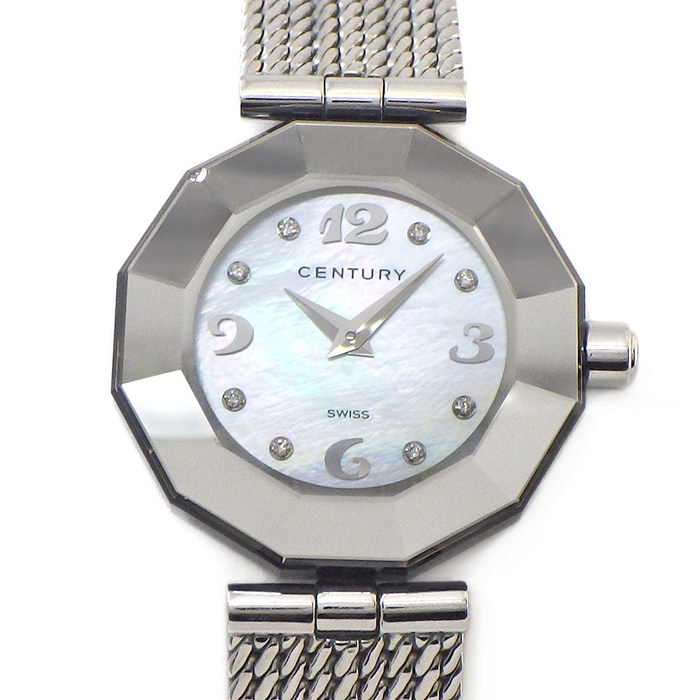 【5日限定★対象品3％OFF＆全品P3倍】 センチュリー CENTURY 腕時計 プライムタイム 606.7.S.AB1.11.SM 12面カッティングベゼル 8ポイント ダイヤインデックス ホワイト マザーオブパール文字盤 SS クオーツアナログ 【中古】