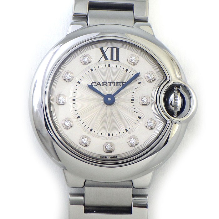 カルティエ Cartier 腕時計 バロンブルー SM WE902073 11ポイント ダイヤインデックス シルバーギョーシェ文字盤 SS クオーツアナログ 【中古】