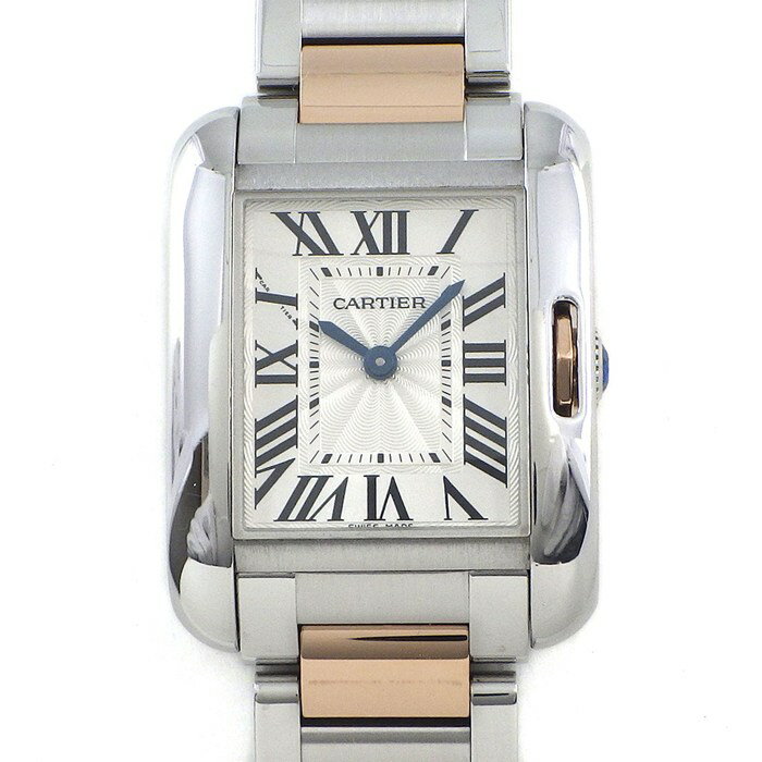 カルティエ Cartier 腕時計 タンク アングレーズ SM W5310019 レクタンギュラー ギョーシェ シルバー文字盤 K18PG SS クオーツアナログ 【中古】