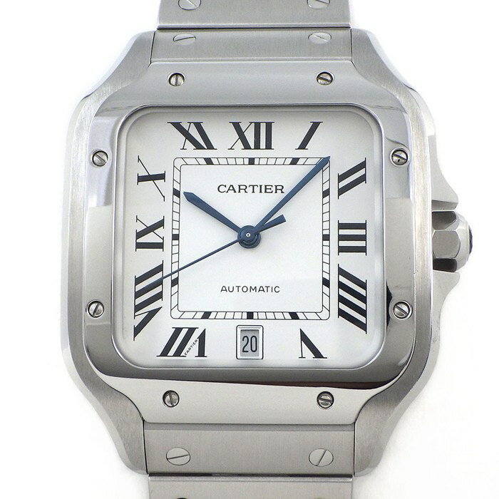カルティエ Cartier 腕時計 サントス LM WSSA0018 デイト スクエア シルバー オパライン文字盤 SS 自動巻き 【箱・保付き】 【中古】