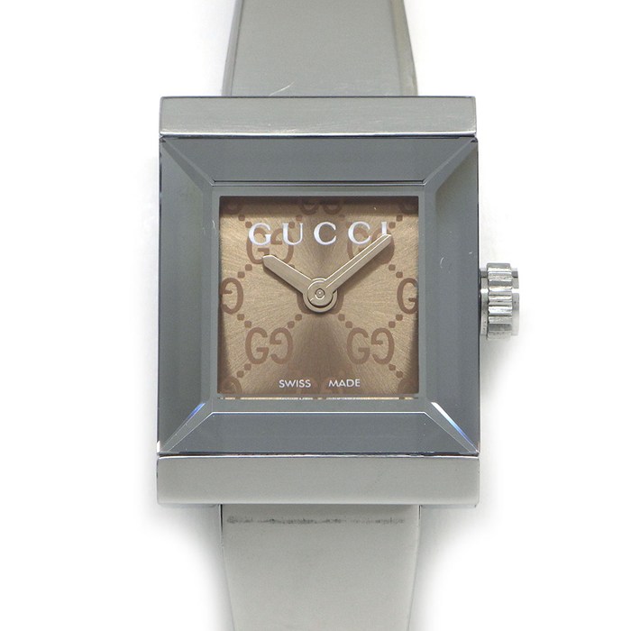 【5日限定★対象品3％OFF＆全品P3倍】 グッチ GUCCI 腕時計 Gフレーム 128.5 ホースビット スクエア GG柄 ブラウン文字盤 SS クオーツアナログ 【中古】