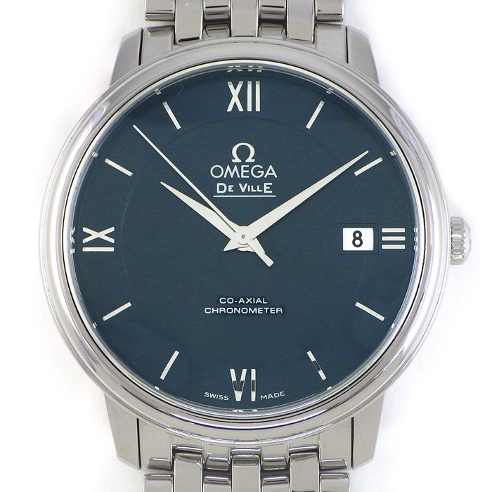 【5日限定★対象品3％OFF＆全品P3倍】 オメガ OMEGA 腕時計 デ・ヴィル プレステージ コーアクシャル 424.10.37.20.03.001 ブルー文字盤 デイト クロノメーター SS 自動巻き 【中古】