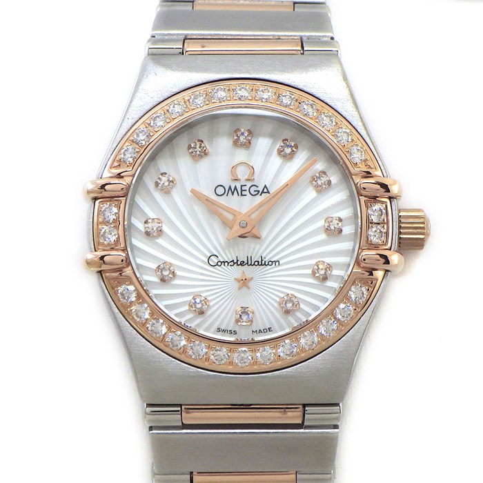 オメガ OMEGA 腕時計 コンステレーション ミニ 111.25.23.60.55.003 ダイヤベゼル 12ポイント ダイヤインデックス ホワイトシェル文字盤 K18PG SS クオーツアナログ 【中古】
