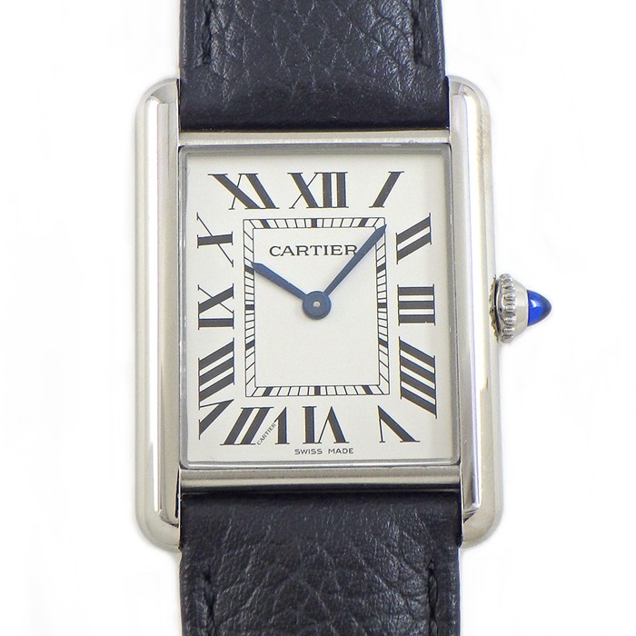 カルティエ Cartier 腕時計 タンク マスト LM WSTA0041 シルバー文字盤 ローマンインデックス SS 革 クオーツアナログ 【箱・保付き】 【中古】