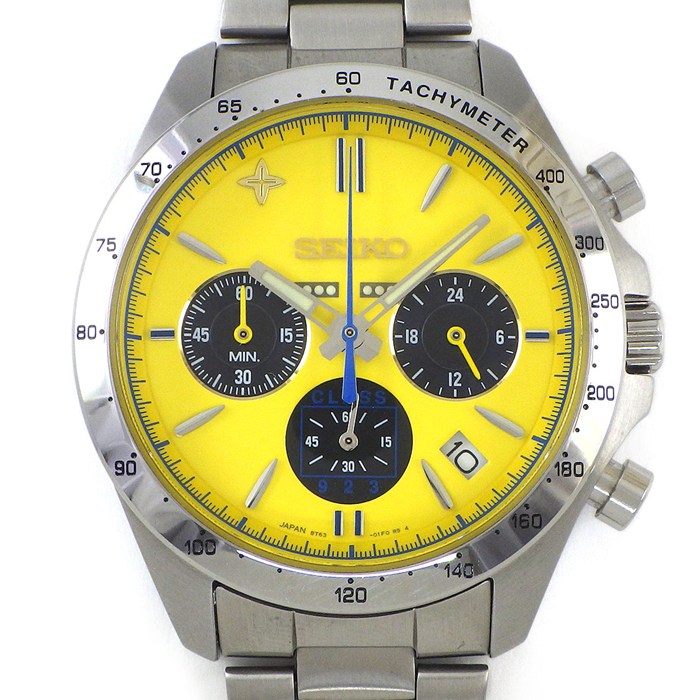 【5日限定★対象品3％OFF＆全品P3倍】 セイコー SEIKO 腕時計 IEI 923形 ドクターイエロー 運行20周年記念ウォッチ 8T63-01E0 5000本限定 デイト クロノグラフ タキメーター スモールセコンド 夜光針 イエロー文字盤 SS クオーツアナログ 【箱・保付き】 【中古】