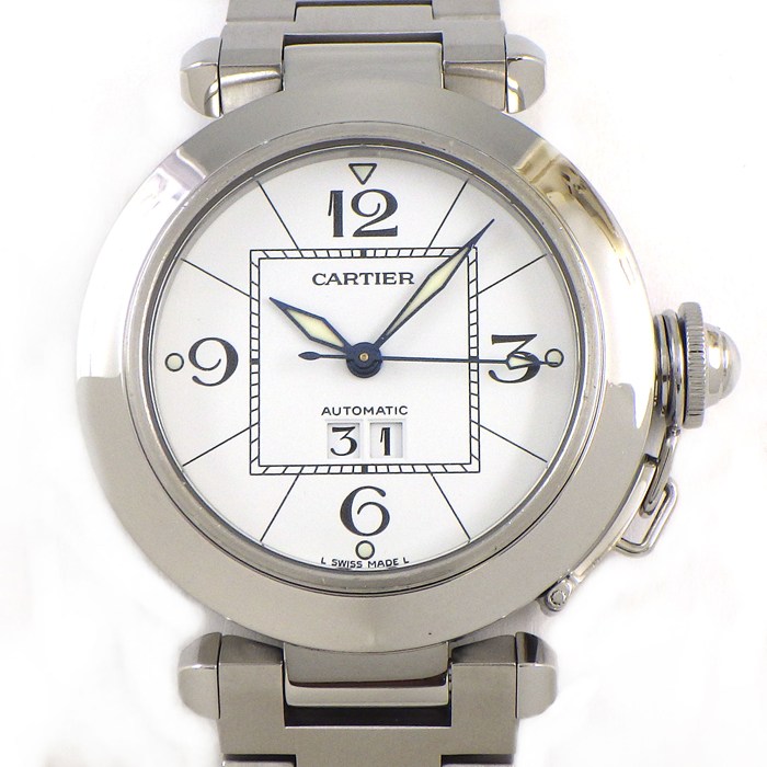 カルティエ Cartier 腕時計 パシャC W31055M7 デイト 夜光針 夜光インデックス ホワイト文字盤 SS 自動巻き 【中古】