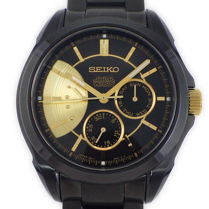 セイコー SEIKO 腕時計 ブライツ スターウォーズ コラボレーション SDGC015/6R21-00L0 5000本限定モデル C-3POモデル 600本限定 裏スケ 夜光インデックス 夜光針 裏スケ パワーリザーブ表示 デイデイト ブラック/ゴールド文字盤 SS 自動巻き 【中古】