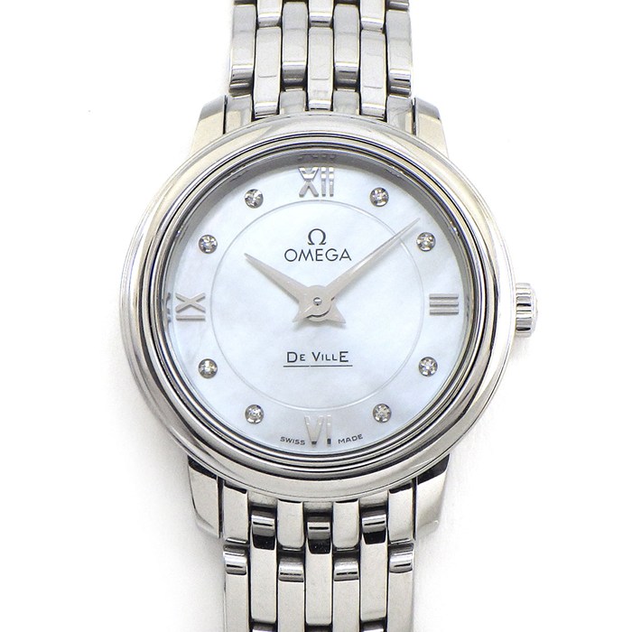 【5日限定★対象品3％OFF＆全品P3倍】 オメガ OMEGA 腕時計 デ・ヴィル プレステージ 424.10.24.60.55.001 8ポイント ダイヤインデックス ホワイト マザーオブパール文字盤 SS クオーツアナログ 【中古】