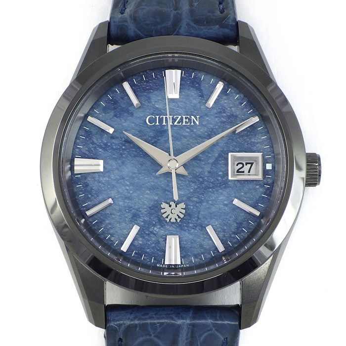 【5日限定★対象品3％OFF＆全品P3倍】 シチズン CITIZEN 腕時計 ザ・シチズン 30周年記念限定モデル AQ4106-26L 世界限定300本 叢雲絞り染め 藍染和紙文字盤 チタン ブルー クロコダイルレザーベルト エコ・ドライブ ソーラー電波 【箱・保付き】 【中古】