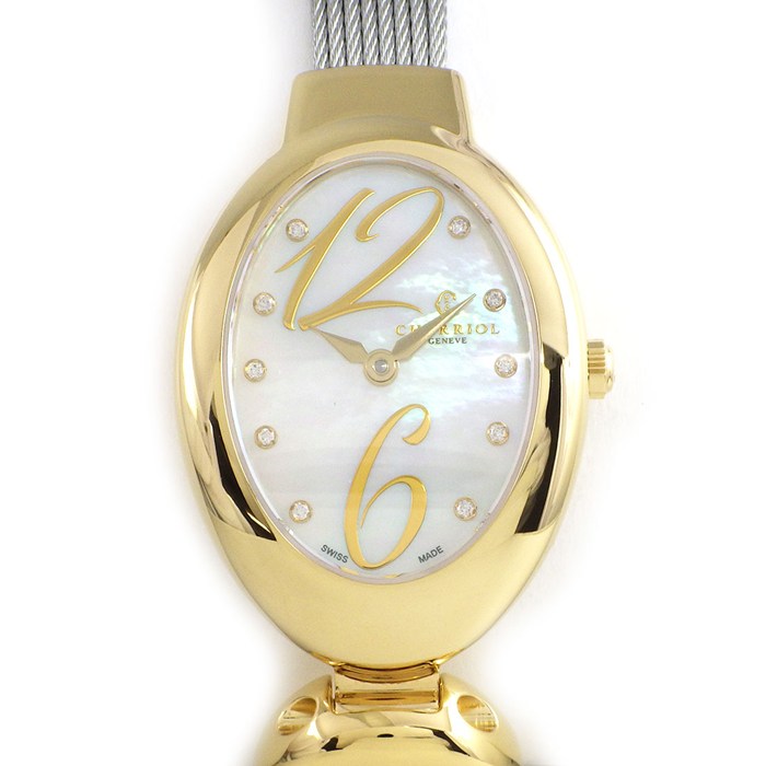 【5日限定★対象品3％OFF＆全品P3倍】 シャリオール Charriol 腕時計 マリーオルガ MOY.570.O02 オーバル ホワイトシェル文字盤 10ポイント ダイヤインデックス GP SS クオーツアナログ 【中古】