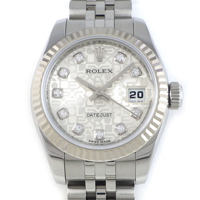 ロレックス Rolex 腕時計 デイトジャスト 179174G 10ポイント ダイヤモンドインデックス シルバー コンピューター文字盤 ルーレット刻印 デイト K18WG SS 自動巻き 【箱・保付き】 【中古】