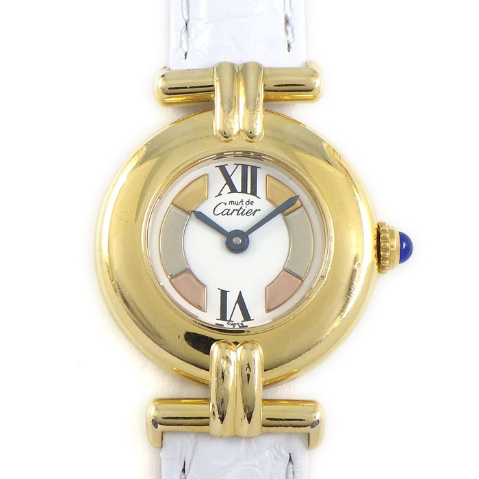 【5日限定★対象品3％OFF＆全品P3倍】 カルティエ Cartier 腕時計 マスト コリゼ ヴェルメイユ 590002 スリーカラーゴールド ホワイト文字盤 GP SV925 アリゲーターレザーベルト クオーツアナログ