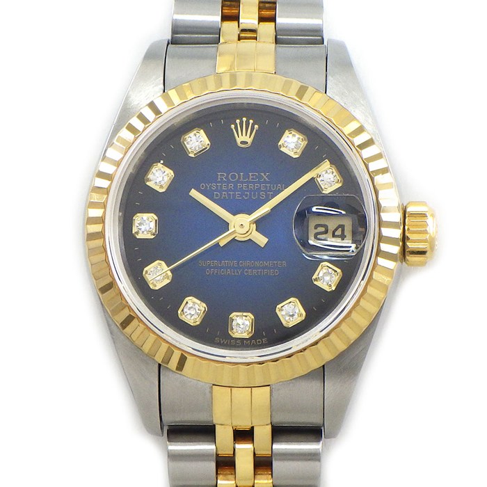 【5日限定★対象品3％OFF＆全品P3倍】 ロレックス Rolex 腕時計 デイトジャスト 79173G P番 2000年製 10ポイント ダイヤインデックス ブルーグラデーション文字盤 デイト K18YG SS 自動巻き 【中古】