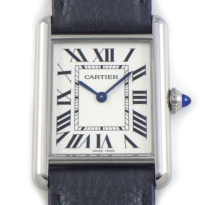 【5日限定★対象品3％OFF＆全品P3倍】 カルティエ Cartier 腕時計 タンク マスト LM WSTA0041 レクタンギュラー シルバー文字盤 ローマンインデックス ブラック レザーベルト SS クオーツアナログ 【箱・保付き】 【中古】
