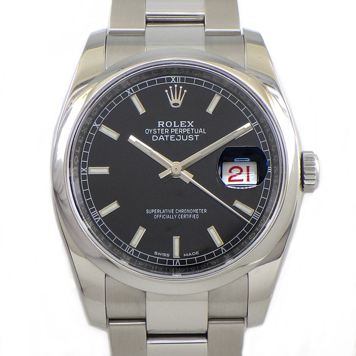 【5日限定★対象品3％OFF＆全品P3倍】 ロレックス Rolex 腕時計 デイトジャスト 116200 ランダムシリアル ルーレット刻印 赤デイト 夜光インデックス 夜光針 ブラック文字盤 SS 自動巻き 【中古】